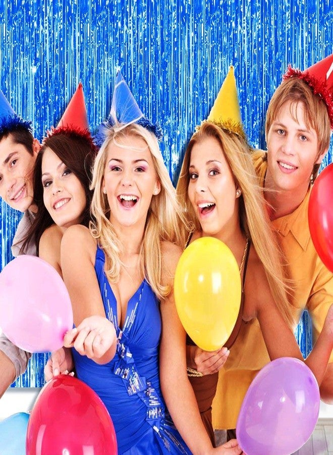 Shomex® Big 3ft x 6ft Blue Tinsel Metallic Foil Fringe Curtains Backdrop for Party Decoration - Image 1